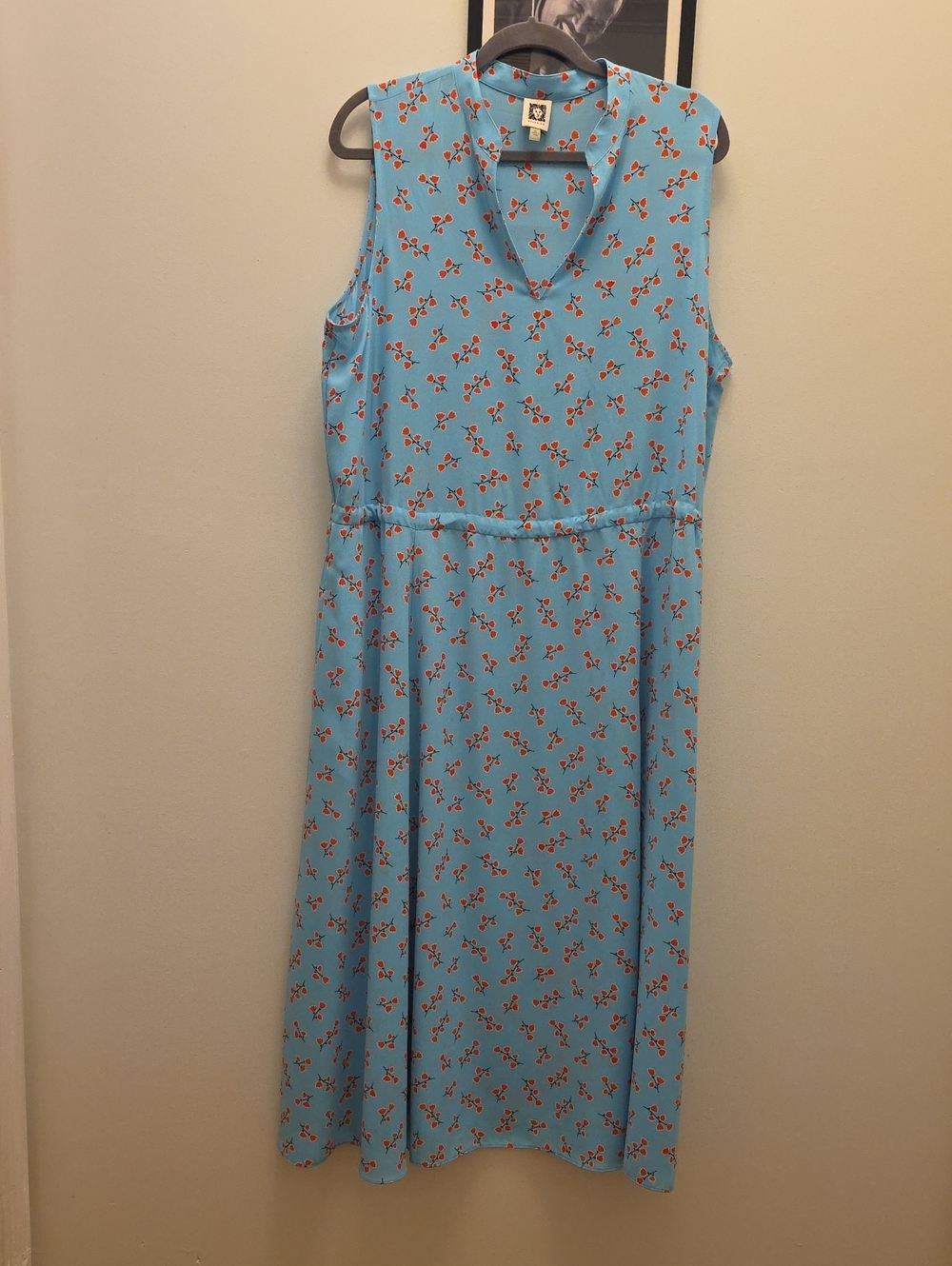 Anne Klein Sky Blue Sleeveless Maxi Dress with Cherry Print